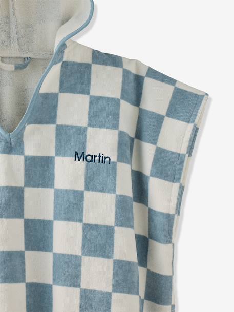 Gepersonaliseerde bad-/strandponcho voor kinderen, met gerecycled katoen blauw, geruit+lila+mintgroen - vertbaudet enfant 