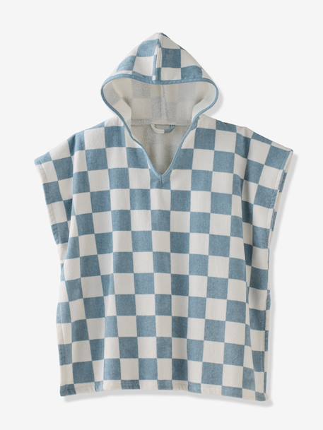 Gepersonaliseerde bad-/strandponcho voor kinderen, met gerecycled katoen blauw, geruit+lila+mintgroen - vertbaudet enfant 