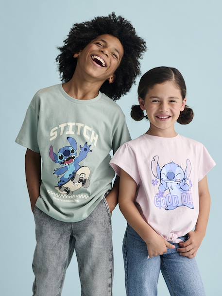 T-shirt met knoop 'Good day' Disney® Stitch korte mouwen lila (poederkleur) - vertbaudet enfant 
