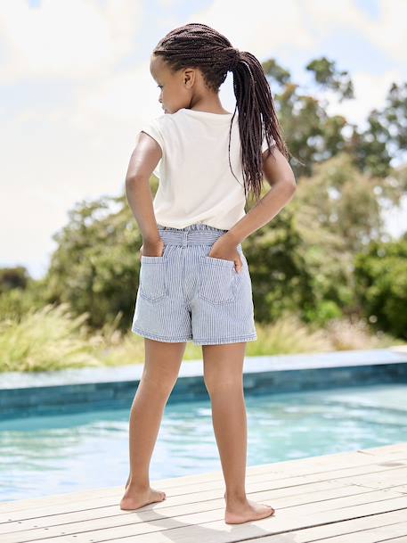 Gestreepte paperbag meisjesshort blauw, gestreept - vertbaudet enfant 