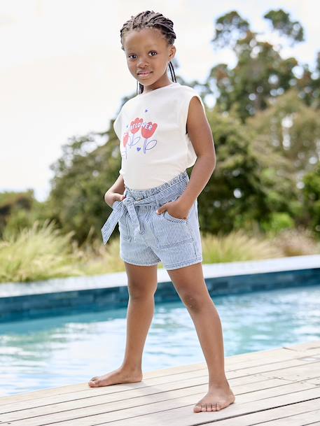 Gestreepte paperbag meisjesshort blauw, gestreept - vertbaudet enfant 