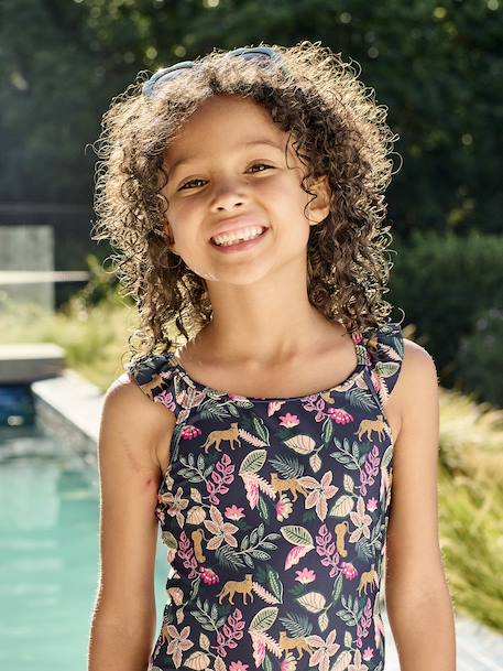 Badpak met print voor meisjes familiecollectie inktblauw - vertbaudet enfant 