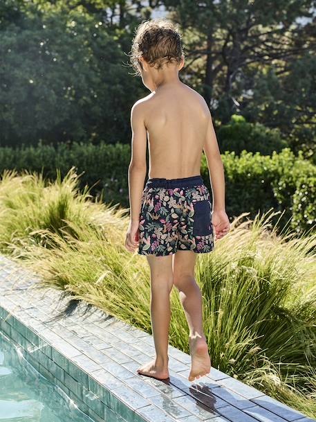 Bedrukte zwemshort voor jongens familiecollectie inktblauw - vertbaudet enfant 