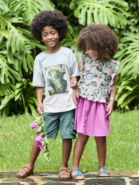 Gebreide blouse met print voor meisjes saliegroen - vertbaudet enfant 