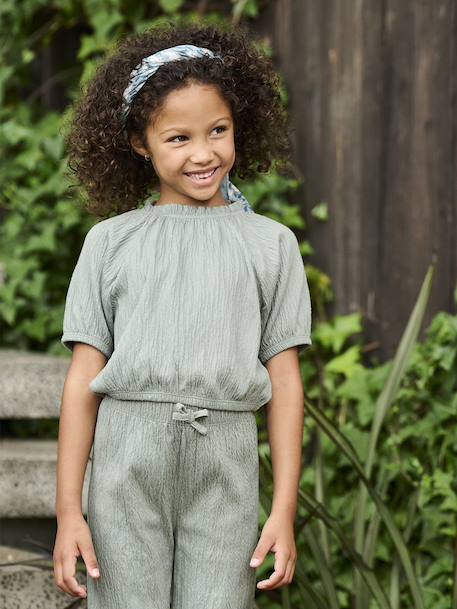 Crop top voor meisjes ecru+koraal+saliegroen - vertbaudet enfant 
