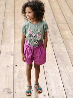 -Short van katoenen gaas met riem voor meisjes