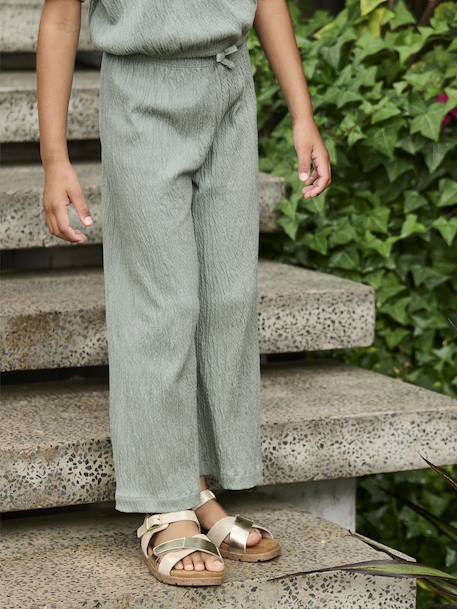 Wijde legging met golvend effect voor meisjes koraal+saliegroen+wit, bedrukt+zachtpaars - vertbaudet enfant 