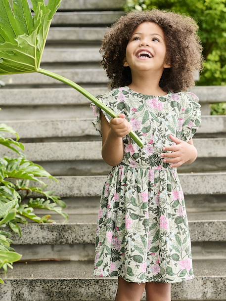 Bedrukt katoenen gaasjurkje voor meisjes saliegroen - vertbaudet enfant 