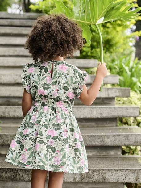 Bedrukt katoenen gaasjurkje voor meisjes saliegroen - vertbaudet enfant 