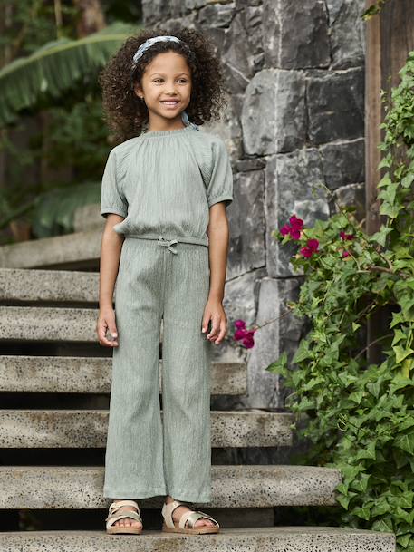 Crop top voor meisjes ecru+koraal+saliegroen - vertbaudet enfant 