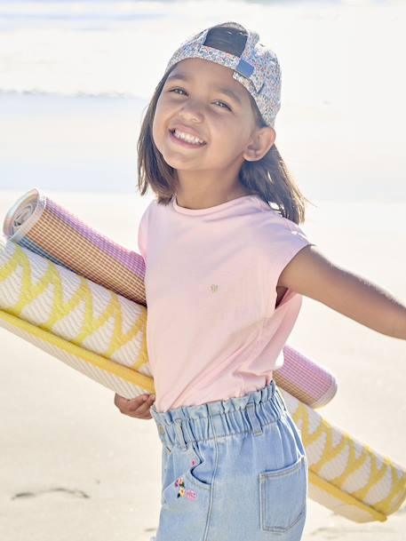 Effen Basics meisjesshirt met korte mouwen blauwgroen+ecru+marineblauw+snoepjesroze - vertbaudet enfant 