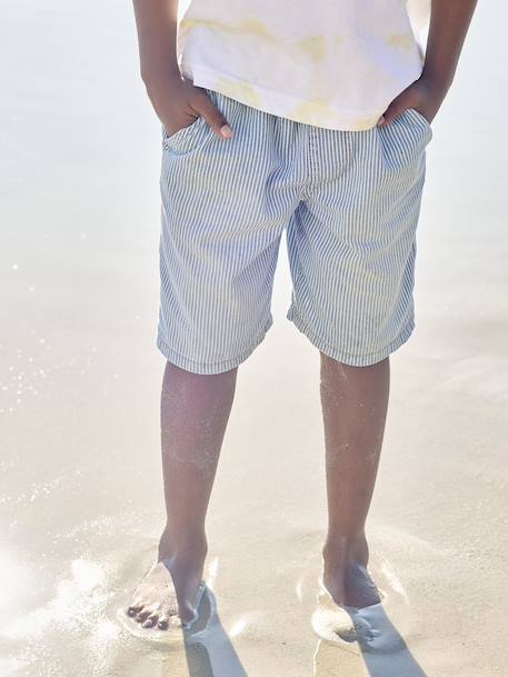 Denim jongensbermuda, gemakkelijk aan te trekken blauw, bedrukt+blauw, gestreept+denimgrijs+double stone+stone - vertbaudet enfant 