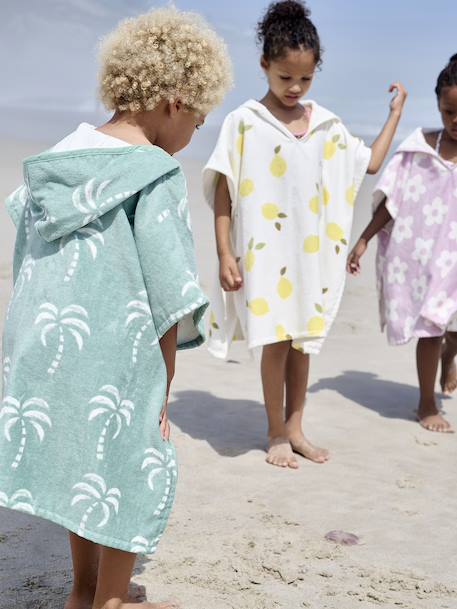 Gepersonaliseerde bad-/strandponcho voor kinderen, met gerecycled katoen blauw, geruit+lila+mintgroen - vertbaudet enfant 