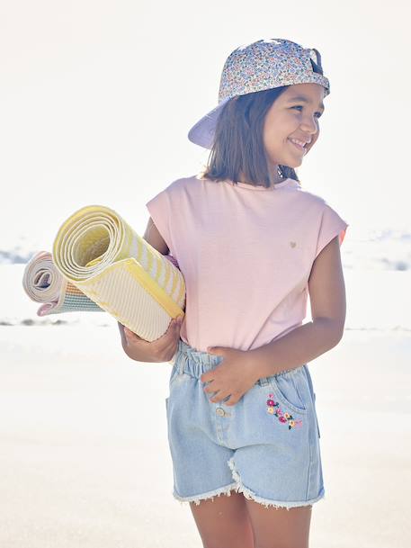 Effen Basics meisjesshirt met korte mouwen blauwgroen+ecru+marineblauw+snoepjesroze - vertbaudet enfant 