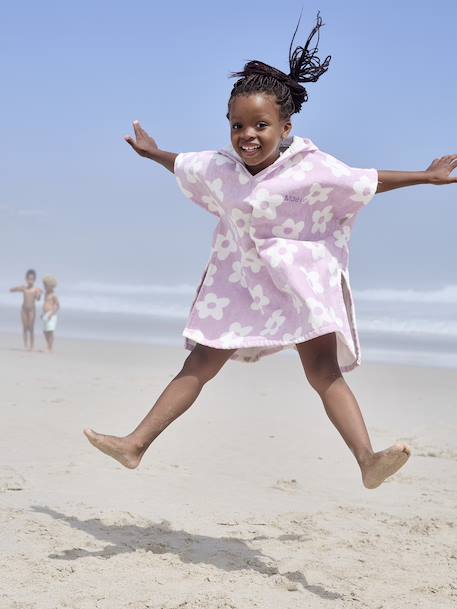 Gepersonaliseerde bad-/strandponcho voor kinderen, met gerecycled katoen blauw, geruit+lila+mintgroen - vertbaudet enfant 