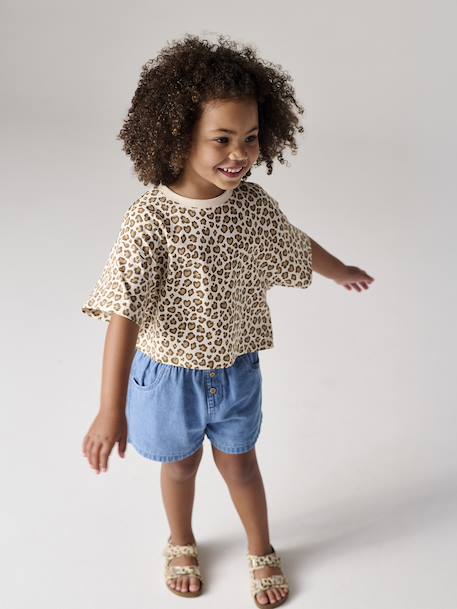 Lichtgewicht denim meisjesshort die gemakkelijk aan te trekken is gebleekt denim+stone - vertbaudet enfant 