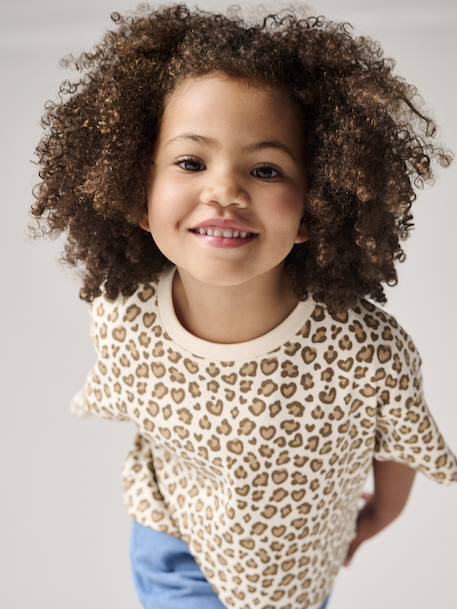 Cropped meisjesshirt met korte mouwen beige+ecru+roze (poederkleur) - vertbaudet enfant 