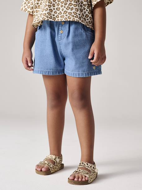 Lichtgewicht denim meisjesshort die gemakkelijk aan te trekken is gebleekt denim+stone - vertbaudet enfant 