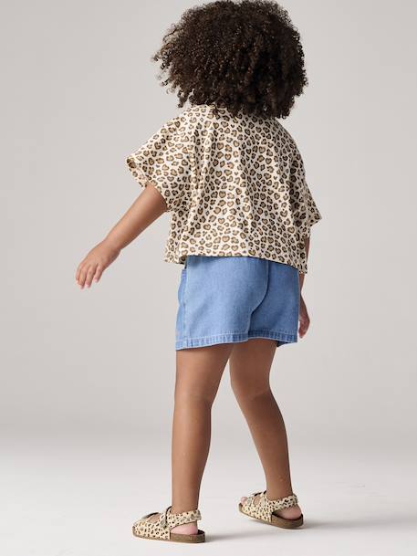 Lichtgewicht denim meisjesshort die gemakkelijk aan te trekken is gebleekt denim+stone - vertbaudet enfant 