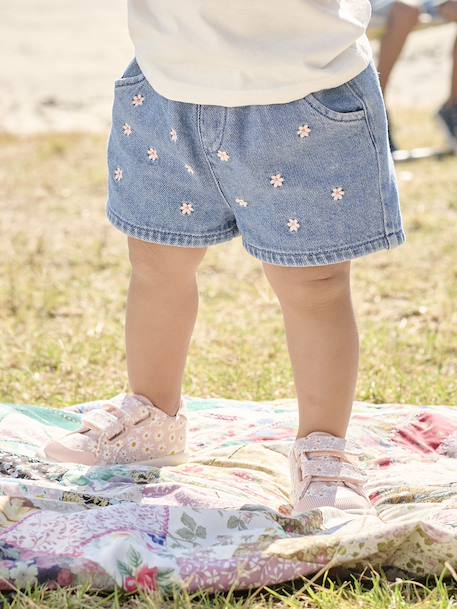 Stoffen tennisschoenen met klittenband voor babymeisjes groen madeliefjesprint+ijsblauw+paars, bedrukt+roze, bedrukt+veel roze+WIT - vertbaudet enfant 