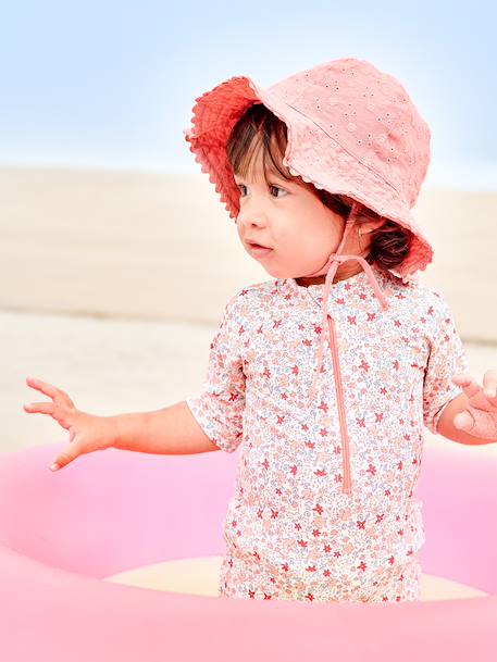 Hoed met Engels borduurwerk voor babymeisjes ecru+oudroze+saliegroen - vertbaudet enfant 