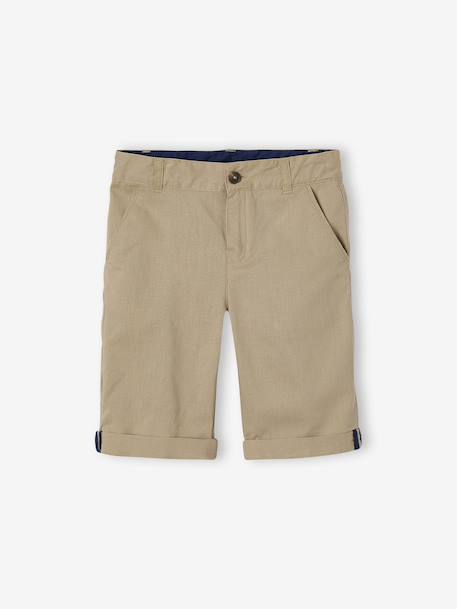Jongensbermuda van katoen/linnen beige+blauw+donker marineblauw+lichtbeige+saliegroen - vertbaudet enfant 