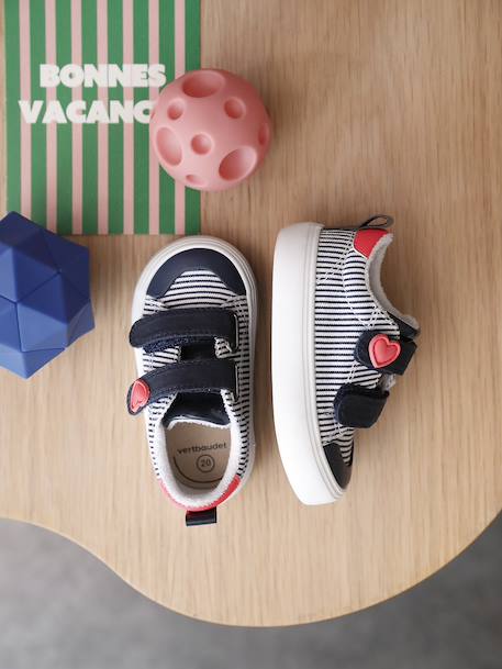 Gestreepte baby kratten blauw, gestreept+roze, bedrukt - vertbaudet enfant 