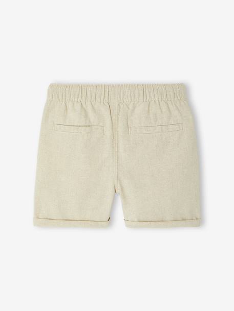 Jongensbermuda van katoen/linnen blauwgroen+gemêleerd beige - vertbaudet enfant 