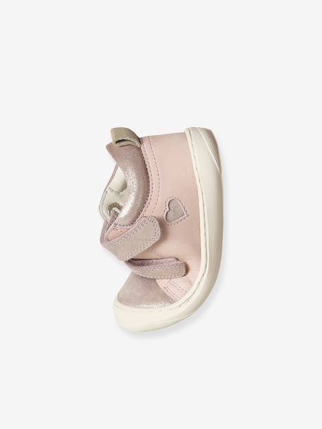 Zachte lederen baby-slofjes voor de eerste stapjes beige, bedrukt+blauw, bedrukt+brons+goud+groen, bedrukt+oudroze+roze (poederkleur)+roze, bedrukt+rozen+turquoiseblauw+veel roze+zachtpaars - vertbaudet enfant 