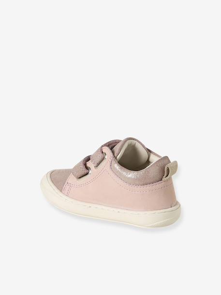 Zachte lederen baby-slofjes voor de eerste stapjes beige, bedrukt+blauw, bedrukt+brons+goud+groen, bedrukt+oudroze+roze (poederkleur)+roze, bedrukt+rozen+turquoiseblauw+veel roze+zachtpaars - vertbaudet enfant 