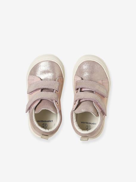 Zachte lederen baby-slofjes voor de eerste stapjes beige, bedrukt+blauw, bedrukt+brons+goud+groen, bedrukt+oudroze+roze (poederkleur)+roze, bedrukt+rozen+turquoiseblauw+veel roze+zachtpaars - vertbaudet enfant 