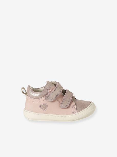 Zachte lederen baby-slofjes voor de eerste stapjes beige, bedrukt+blauw, bedrukt+brons+goud+groen, bedrukt+oudroze+roze (poederkleur)+roze, bedrukt+rozen+turquoiseblauw+veel roze+zachtpaars - vertbaudet enfant 