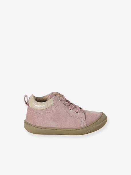 Baby eerste stapjes, veterschoenen van soepel leer bruin+donkerbruin+fuchsia+goudgeel+rozen - vertbaudet enfant 