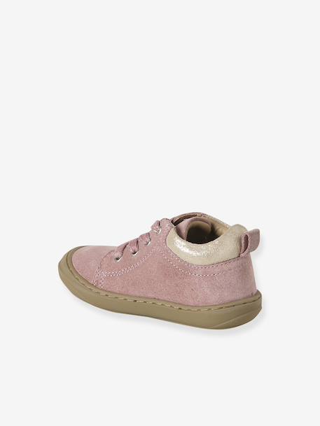 Baby eerste stapjes, veterschoenen van soepel leer bruin+donkerbruin+fuchsia+goudgeel+rozen - vertbaudet enfant 