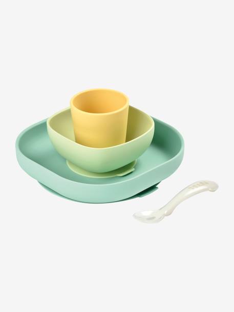 Serviesset 4 items silicone BEABA blauw+EUCALYPTUS+GEEL+terracotta - vertbaudet enfant 