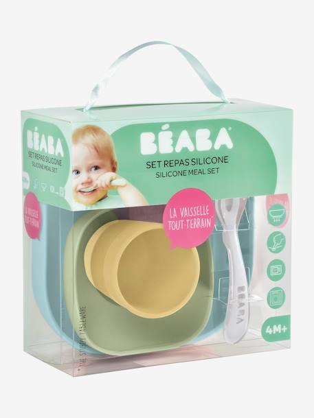 Serviesset 4 items silicone BEABA blauw+EUCALYPTUS+GEEL+terracotta - vertbaudet enfant 