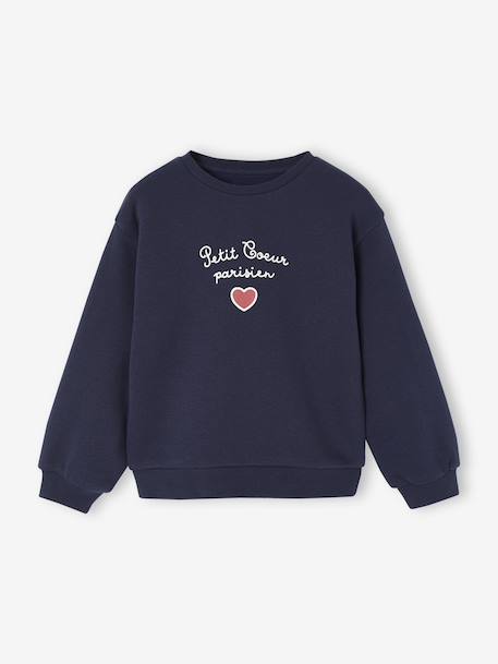 Basic meisjessweater met motief antraciet+donkerpaars+inktblauw+koraal+pioenroos+salie+vanille - vertbaudet enfant 