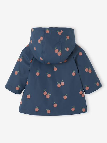 Regenjas met capuchon voor babymeisjes met bloemenprint en voering nachtblauw+roze, bedrukt - vertbaudet enfant 