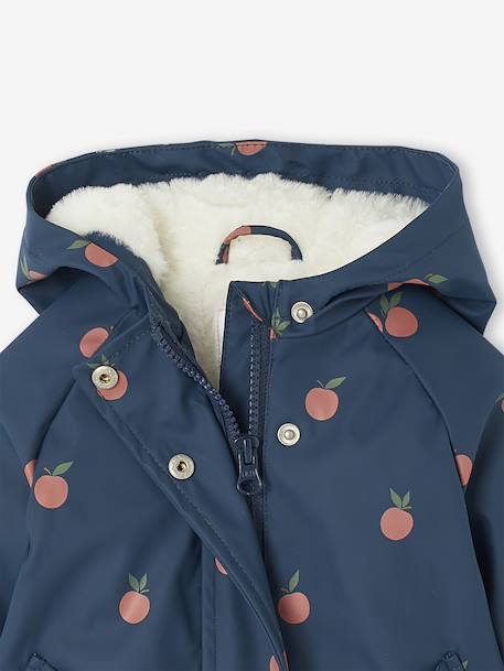 Regenjas met capuchon voor babymeisjes met bloemenprint en voering nachtblauw+roze, bedrukt - vertbaudet enfant 