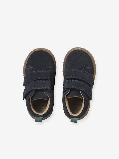 Lederen bottines met klittenband voor jongensbaby''s marineblauw+taupe - vertbaudet enfant 