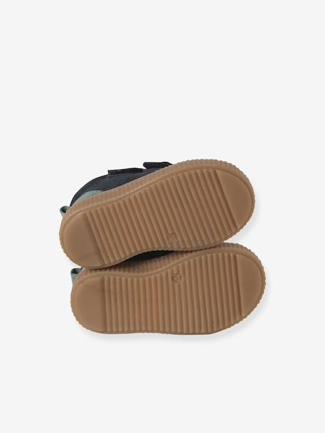 Lederen bottines met klittenband voor jongensbaby''s marineblauw+taupe - vertbaudet enfant 