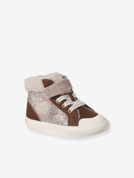 Baskets baby meisjes synthetisch gevoerd elastische veters en klittenband veel bruin - vertbaudet enfant 