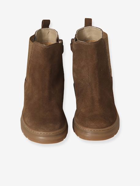 Boots voor meisjes van leer, elastisch en met rits kameel+zwart - vertbaudet enfant 