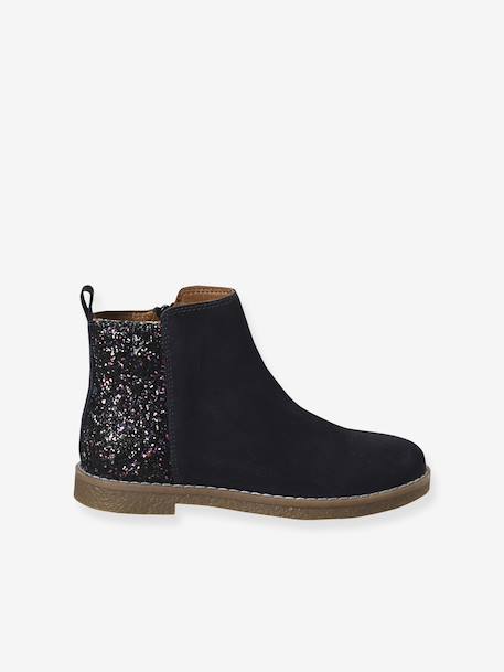 Leren boots voor meisjes met glitter, kleuterschoolcollectie kameel+marineblauw - vertbaudet enfant 