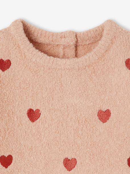 Geborduurde baby trui met kleine hartjes roze (poederkleur) - vertbaudet enfant 