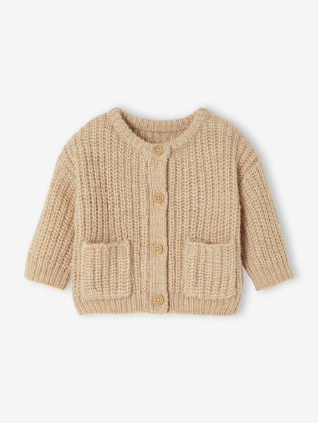 Babyvestje van grof gebreid breisel gemêleerd beige+saliegroen - vertbaudet enfant 