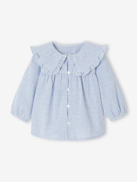 Gestreepte babyblouse in seersucker blauw, gestreept - vertbaudet enfant 