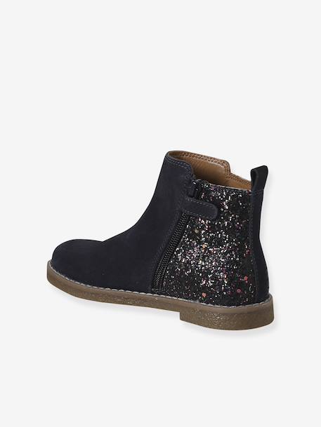 Leren boots voor meisjes met glitter, kleuterschoolcollectie kameel+marineblauw - vertbaudet enfant 