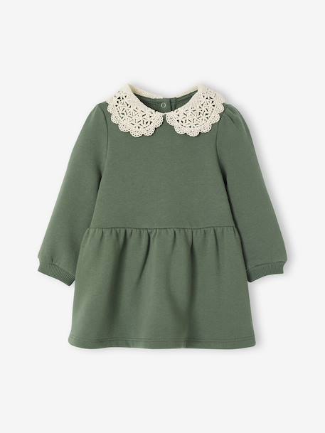 Babyjurk van sweater met gehaakte kraag groen+roze (poederkleur) - vertbaudet enfant 