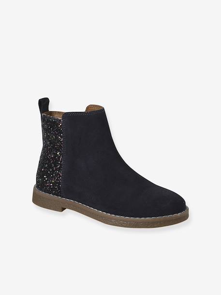 Leren boots voor meisjes met glitter, kleuterschoolcollectie kameel+marineblauw - vertbaudet enfant 